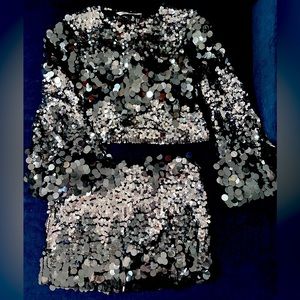 Zara skirt and blouse set. Silver sequins. Size medium